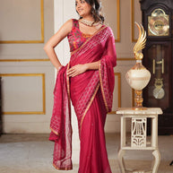 Laxmipati Anaya Wine Geometric Foil Work Chiffon Saree