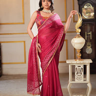 Laxmipati Anaya Wine Geometric Foil Work Chiffon Saree
