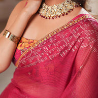 Laxmipati Anaya Wine Geometric Foil Work Chiffon Saree