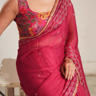 Laxmipati Anaya Wine Geometric Foil Work Chiffon Saree
