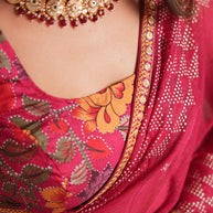 Laxmipati Anaya Wine Geometric Foil Work Chiffon Saree