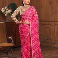Laxmipati Raadhika Pink Striped Ikat Print Chiffon Saree