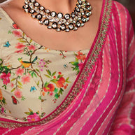 Laxmipati Raadhika Pink Striped Ikat Print Chiffon Saree