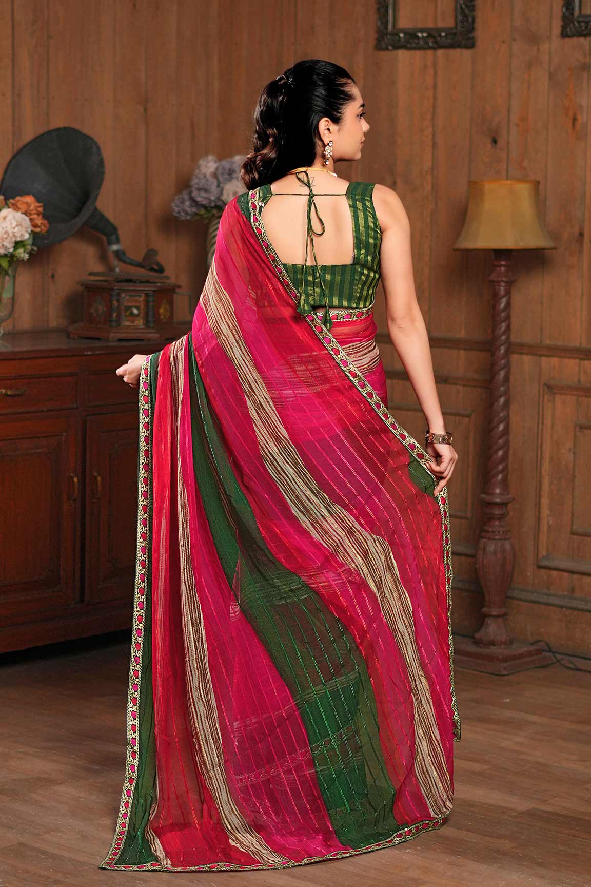 Laxmipati Ishita Multicolor Striped Printed Georgette Saree