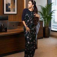 Laxmipati Power Pleats Black Cotton Blend Abstract Printed Saree
