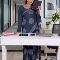 Laxmipati Power Pleats Blue Cotton Blend Geometric Printed Saree