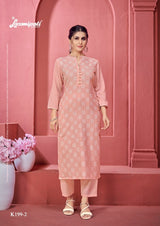 Laxmipati K199-2 Spun Cotton Base Light Pink Kurti With Pant