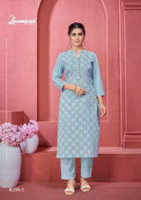 Laxmipati K199-3 Spun Cotton Base Light Blue Kurti With Pant