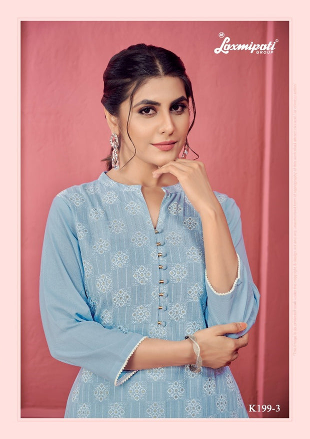Laxmipati K199-3 Spun Cotton Base Light Blue Kurti With Pant