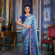 Laxmipati Anaya Teal Blue Silk Saree with Bandhani Prints