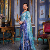 Laxmipati Anaya Teal Blue Silk Saree with Bandhani Prints