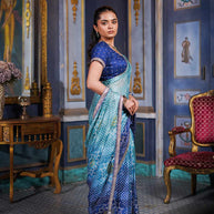 Laxmipati Anaya Teal Blue Silk Saree with Bandhani Prints