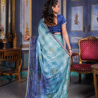 Laxmipati Anaya Teal Blue Silk Saree with Bandhani Prints