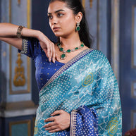 Laxmipati Anaya Teal Blue Silk Saree with Bandhani Prints