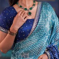 Laxmipati Anaya Teal Blue Silk Saree with Bandhani Prints