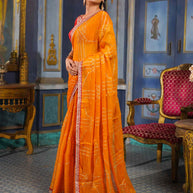 Laxmipati Anaya Mustard Chiffon Saree with Geometric Foil Work