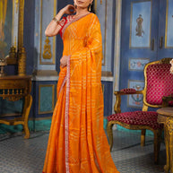 Laxmipati Anaya Mustard Chiffon Saree with Geometric Foil Work