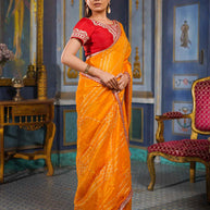 Laxmipati Anaya Mustard Chiffon Saree with Geometric Foil Work