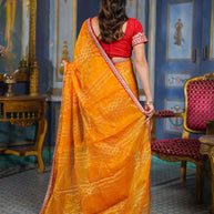 Laxmipati Anaya Mustard Chiffon Saree with Geometric Foil Work