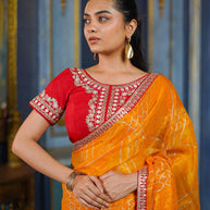 Laxmipati Anaya Mustard Chiffon Saree with Geometric Foil Work
