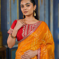 Laxmipati Anaya Mustard Chiffon Saree with Geometric Foil Work