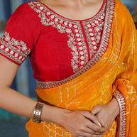 Laxmipati Anaya Mustard Chiffon Saree with Geometric Foil Work