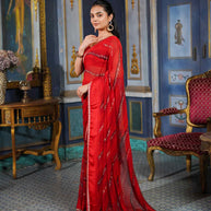 Laxmipati Raadhika Red Wavy Print Georgette Saree