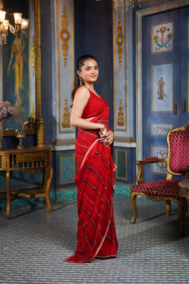 Laxmipati Raadhika Red Wavy Print Georgette Saree