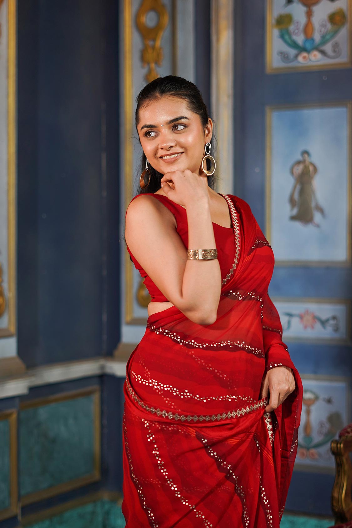 Laxmipati Raadhika Red Wavy Print Georgette Saree