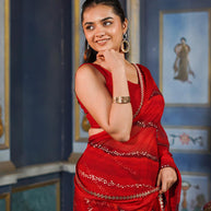 Laxmipati Raadhika Red Wavy Print Georgette Saree