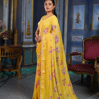 Laxmipati Ishita Yellow Floral Printed Chiffon Saree