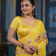 Laxmipati Ishita Yellow Floral Printed Chiffon Saree