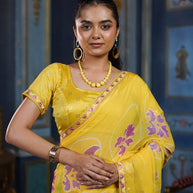 Laxmipati Ishita Yellow Floral Printed Chiffon Saree