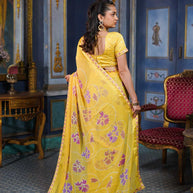 Laxmipati Ishita Yellow Floral Printed Chiffon Saree