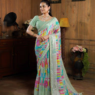 Laxmipati Ishita Pastel Green Abstract Printed Silk Saree