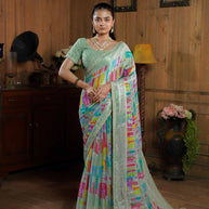 Laxmipati Ishita Pastel Green Abstract Printed Silk Saree