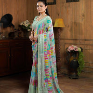 Laxmipati Ishita Pastel Green Abstract Printed Silk Saree