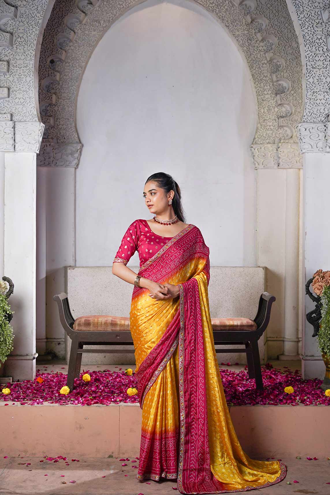 Laxmipati Ishita Mustard Floral Printed Silk Saree