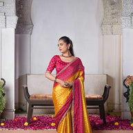 Laxmipati Ishita Mustard Floral Printed Silk Saree