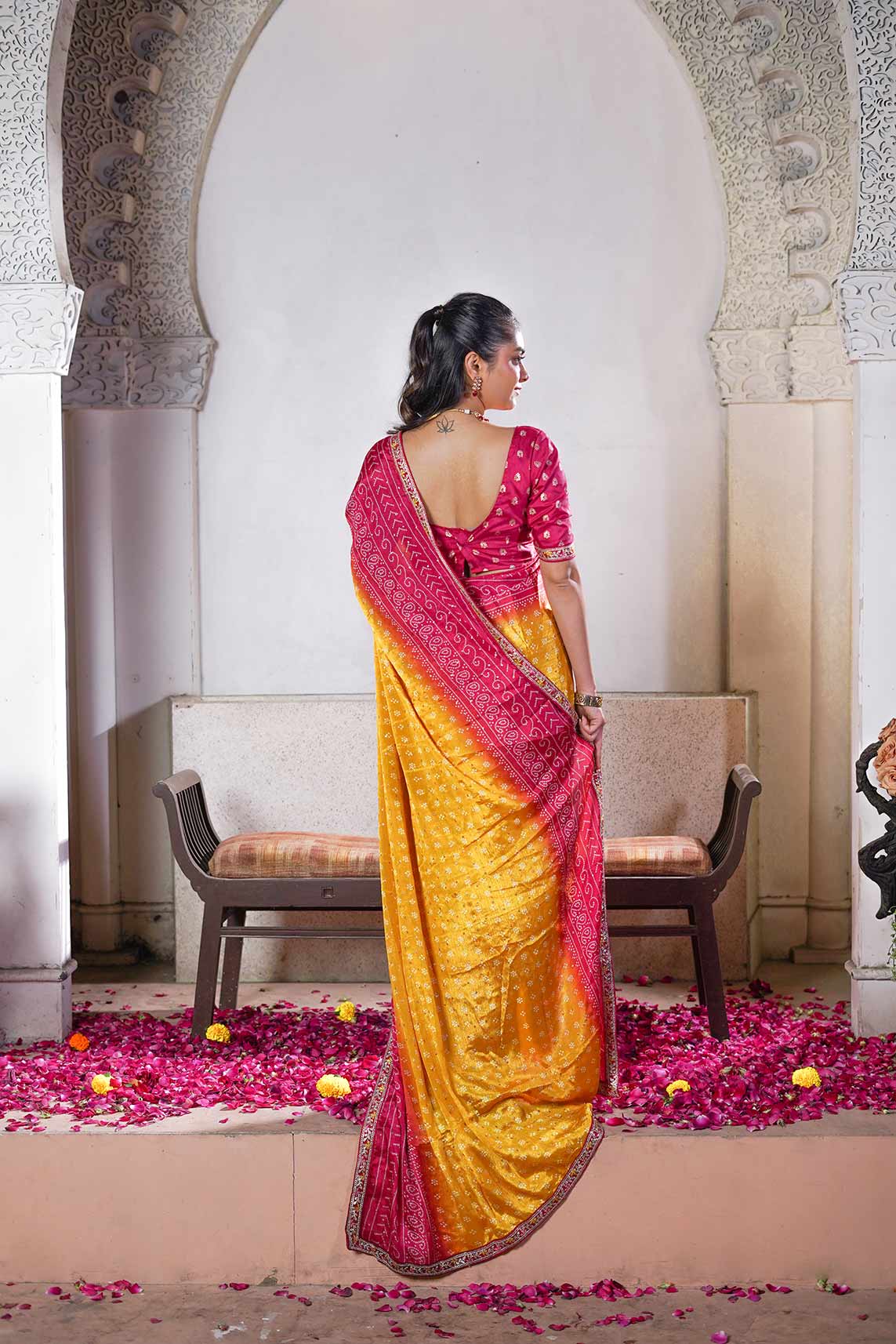 Laxmipati Ishita Mustard Floral Printed Silk Saree