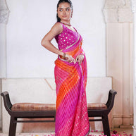 Laxmipati Ishita Pink Bandhani Printed Georgette Saree