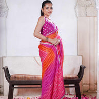 Laxmipati Ishita Pink Bandhani Printed Georgette Saree