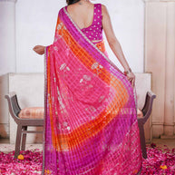 Laxmipati Ishita Pink Bandhani Printed Georgette Saree
