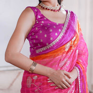 Laxmipati Ishita Pink Bandhani Printed Georgette Saree
