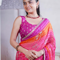 Laxmipati Ishita Pink Bandhani Printed Georgette Saree