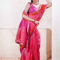 Laxmipati Ishita Pink Bandhani Printed Georgette Saree