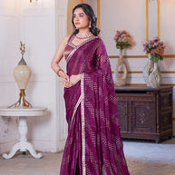 Laxmipati Anaya Wine Silk Saree with Geometric Prints