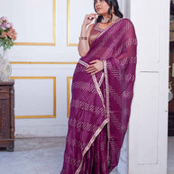 Laxmipati Anaya Wine Silk Saree with Geometric Prints