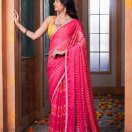 Laxmipati Anaya Pink Chiffon Saree in Ikkat Prints
