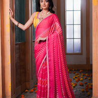 Laxmipati Anaya Pink Chiffon Saree in Ikkat Prints